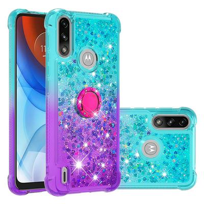 For Motorola Moto E7 Power Ring Buckle Anti-fall Scratch Resistant Gradient Quicksand Soft TPU Back Cover Phone Case