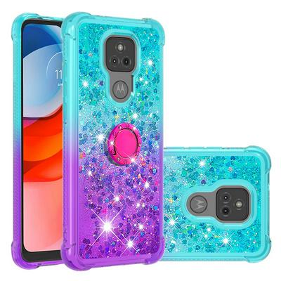 For Motorola Moto G Play (2021) Ring Buckle Anti-fall Scratch Resistant Gradient Quicksand Soft TPU Back Cover Phone Case
