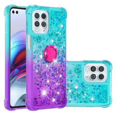 For Motorola Edge S Ring Buckle Anti-fall Scratch Resistant Gradient Quicksand Soft TPU Back Cover Phone Case