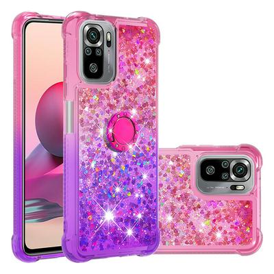 For Xiaomi Redmi Note 10S/Note 10 4G Ring Buckle Anti-fall Scratch Resistant Gradient Quicksand Soft TPU Back Cover Phone Case