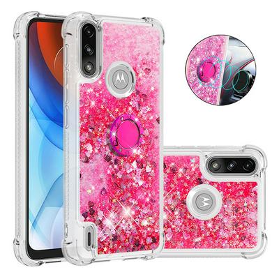 For Motorola Moto E7 Power Ring Buckle Anti-fall Scratch Resistant Quicksand Soft TPU Back Cover Phone Case
