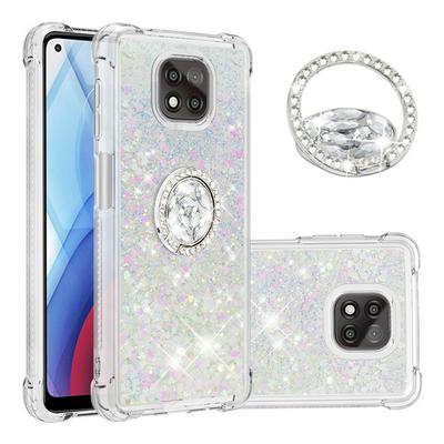 For Motorola Moto G Power(2021) Bling Diamond Ring Buckle Anti-fall Quicksand Soft TPU Back Cover Phone Case