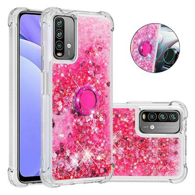 For Xiaomi Poco M3/Note 9 4G/Redmi 9 Power/Redmi 9T Ring Buckle Anti-fall Quicksand Soft TPU Back Cover Phone Case
