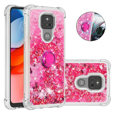 For Motorola Moto G Play(2021) Ring Buckle Anti-fall Scratch Resistant Quicksand Soft TPU Back Cover Phone Case