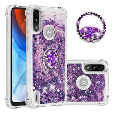 For Motorola Moto E7 Power Bling Diamond Ring Buckle Anti-fall Quicksand Soft TPU Back Cover Phone Case