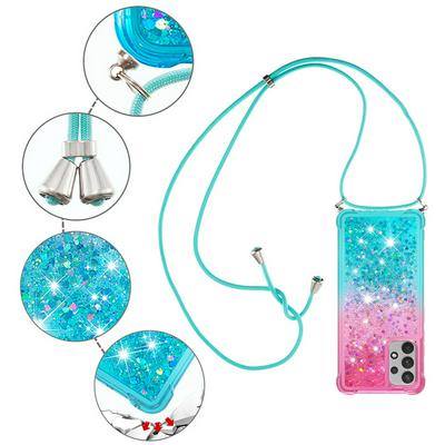 For Samsung Galaxy A32 4G U.S. Edition Lanyard Anti-fall Gradient Quicksand Soft TPU Back Cover Phone Case