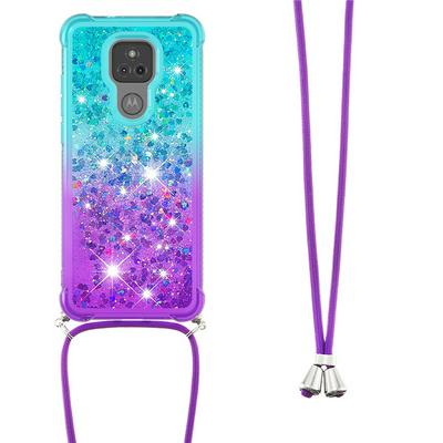 For Motorola Moto G Play(2021) Lanyard Anti-fall Gradient Quicksand Soft TPU Back Cover Phone Case