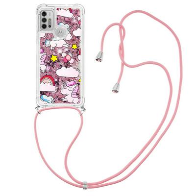 For Motorola Moto G30/G10 Anti-fall Scratch Resistant Quicksand Soft TPU Back Phone Cover with Lanyard