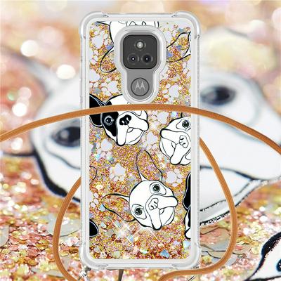 For Motorola Moto G Play(2021) Anti-fall Scratch Resistant Quicksand Soft TPU Back Phone Cover with Lanyard