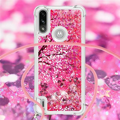 For Motorola Moto E7 Power Anti-fall Scratch Resistant Quicksand Soft TPU Back Phone Cover with Lanyard