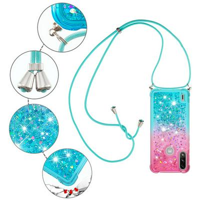 For Motorola Moto E7 Power Lanyard Anti-fall Gradient Quicksand Soft TPU Back Cover Phone Case