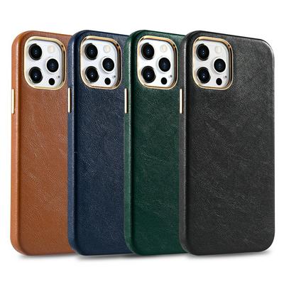 For iPhone 12/12 Pro(6.1) Lambskin Metal Buttons Scratch Resistant Hard PC Back Cover Phone Case