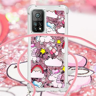 For Xiaomi Mi 10T/10T Pro 5G Anti-fall Scratch Resistant Quicksand Soft TPU Back Phone Cover with Lanyard