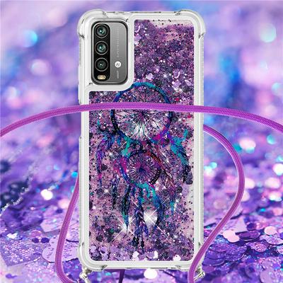 For Xiaomi Poco M3/Note 9 4G/Redmi 9 Power/Redmi 9T Anti-fall Scratch Resistant Quicksand Soft TPU Back Phone Cover with Lanyard