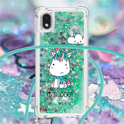 For Samsung Galaxy A01 Core Anti-fall Scratch Resistant Quicksand Soft TPU Back Phone Cover with Lanyard