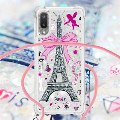 For Samsung Galaxy A02/M02 (International Edition) Anti-fall Scratch Resistant Quicksand Soft TPU Back Phone Cover with Lanyard