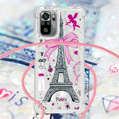For Xiaomi Redmi Note 10S /Note 10 4G Anti-fall Quicksand Cartoon Pattern Soft TPU Back Phone Cover with Lanyard