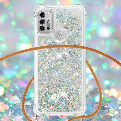 For Motorola Moto G30/G10 Solid Color Anti-fall Quicksand Soft TPU Back Phone Cover with Lanyard