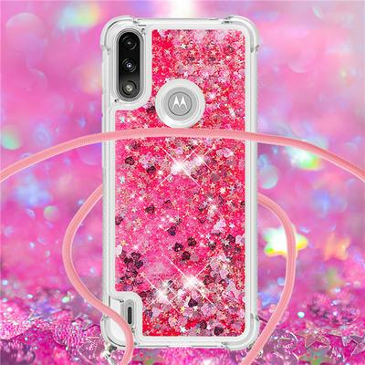 For Motorola Moto E7 Power Solid Color Anti-fall Quicksand Soft TPU Back Phone Cover with Lanyard