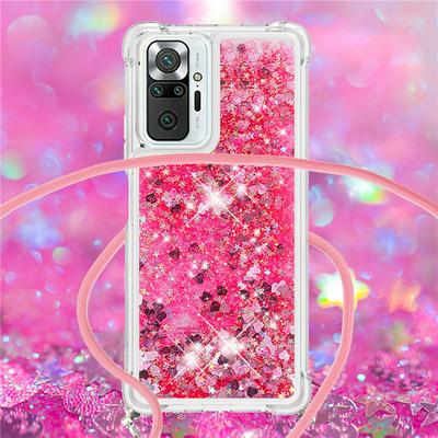 For Xiaomi Redmi Note 10 Pro Max/Note 10 Pro Solid Color Anti-fall Quicksand Soft TPU Back Phone Cover with Lanyard