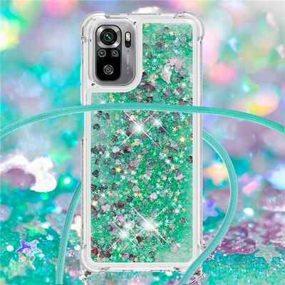 For Xiaomi Redmi Note 10S/Note 10 4G Solid Color Anti-fall Quicksand Soft TPU Back Phone Cover with Lanyard