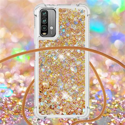 For Xiaomi Poco M3/Note 9 4G/Redmi 9 Power/Redmi 9T Solid Color Anti-fall Quicksand Soft TPU Back Phone Cover with Lanyard