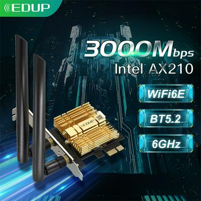 EDUP EP-9651GS 3000Mbps WiFi 6E PCI-Express Adapter Intel AX210 Dual Band 2.4G/5Ghz Blue-tooth 5.2 Wireless Network Card Support Win 10