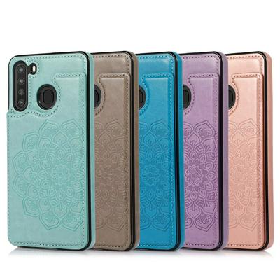 For Samsung Galaxy A21 Embossed Mandala Shockproof PU Leather Wallet Phone case with Card Slot