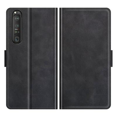 For Sony Xperia 1 Ⅲ Double Buckle Wallet Style Folio Flip Leather Case with Stand and Card Slots Function