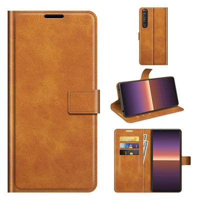For Sony Xperia 1 III Square Buckle Folio Flip Leather Case with Stand and Card Slots Function