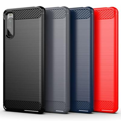 For Sony Xperia10 Ⅲ Carbon Fiber Drawing Series Scratch Resistant Shock Absorption Soft TPU Back Cover Case
