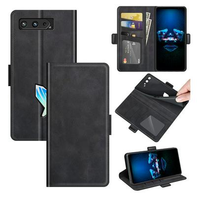 For Asus ROG Phone 5 Double Buckle Wallet Style Folio Flip Leather Case with Stand and Card Slots Function
