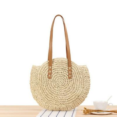 Simple Round Shape Straw Woven Shoulder Bag Leisure Beach Bag