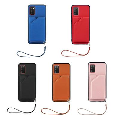 For Samsung Galaxy A02s European Version Skin Feel Card Slots Shockproof PU Leather Stand Wallet Phone Case with Hand Strap
