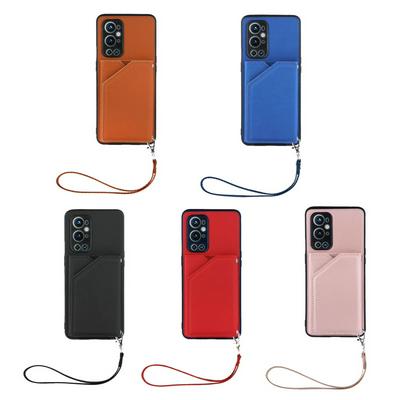 For OnePlus 9 Pro Skin Feel Card Slots Shockproof PU Leather Stand Wallet Phone Case with Hand Strap