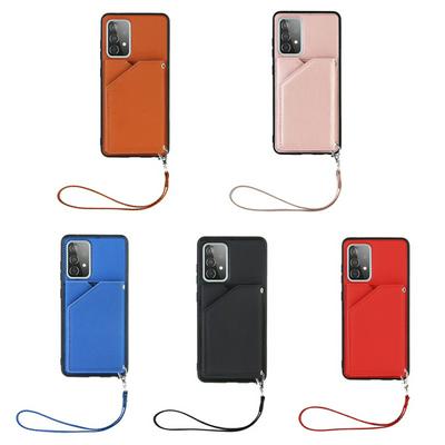 For Samsung Galaxy A52 5G Skin Feel Card Slots Shockproof PU Leather Stand Wallet Phone Case with Hand Strap