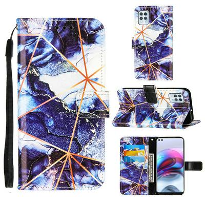 For Motorola Moto G100/Edge S Marble Plating Stitching Geometric Patterns PU Leather+TPU Wallet Phone Case with Wristband