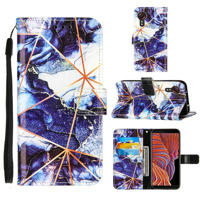 For Samsung Galaxy Xcover 5 Marble Plating Stitching Geometric Patterns PU Leather+TPU Wallet Phone Case with Wristband