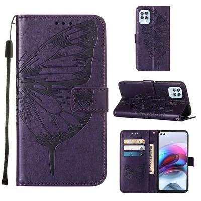 For Motorola Edge S/Motorola Moto G100 Embossed Big Butterfly Scratch Resistant Wallet Leather Case with Wrist Strap