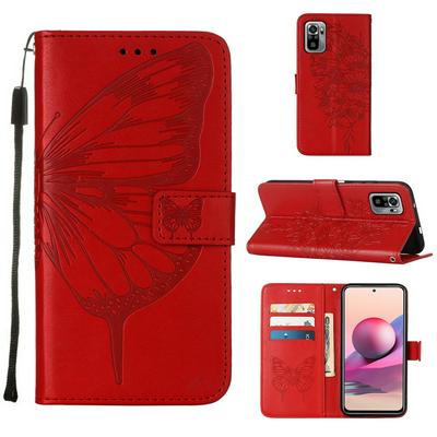 For Xiaomi Redmi Note 10S/Note 10 4G Embossed Big Butterfly Scratch Resistant Wallet Leather Case with Wrist Strap