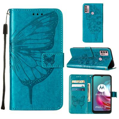 For Motorola Moto G30/G10/G10 Power Embossed Big Butterfly Scratch Resistant Wallet Leather Case with Wrist Strap