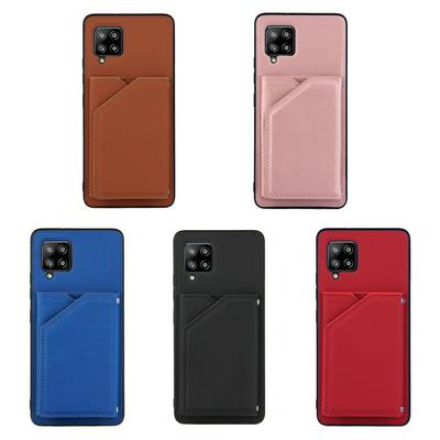 For Samsung Galaxy A42 5G Skin Feel Card Slots Shockproof PU Leather Stand Wallet Phone Case with Hand Strap