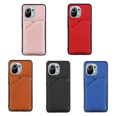 For Xiaomi Mi 11 Skin Feel Card Slots Shockproof PU Leather Stand Wallet Phone Case with Hand Strap