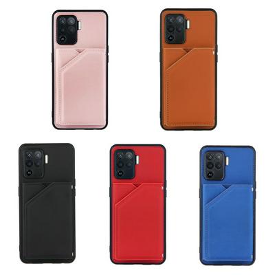 For Oppo A94 5G Skin Feel Card Slots Shockproof PU Leather Stand Wallet Phone Case with Hand Strap