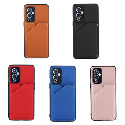 For OnePlus 9 Skin Feel Card Slots Shockproof PU Leather Stand Wallet Phone Case with Hand Strap