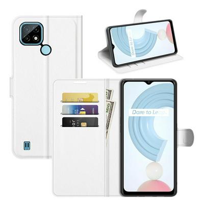 For Oppo Realme C21 Solid Color Folio Flip Leather Case with Stand and Card Slots Function