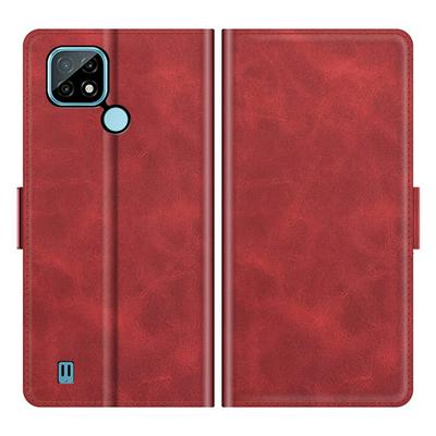 For Oppo Realme C21 Double Buckle Wallet Style Folio Flip Leather Case with Stand and Card Slots Function