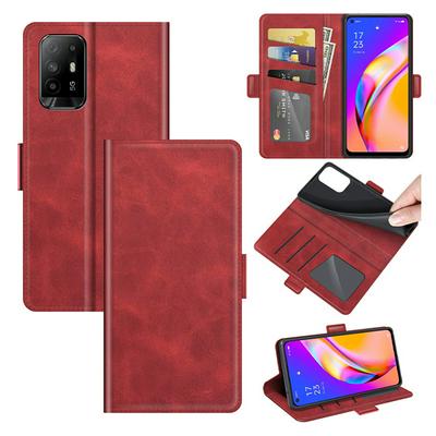 For Oppo A94 5G/ Oppo F19 Pro+ 5G/Oppo Reno5 Z Double Buckle Wallet Style Folio Flip Leather Case with Stand and Card Slots Function