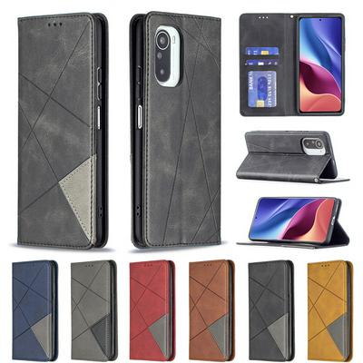 For Xiaomi Poco F3/Xiaomi Mi 11i/Xiaomi Redmi K40 Rhombus Magnetic Closure Shockproof PU Leather + TPU Wallet Case with Card Slots Kickstand 