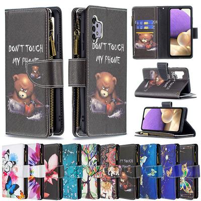 For Samsung Galaxy A32 4G Painted Zipper Wallet BF03 Flip Leather Case with Stand &Lanyard Function